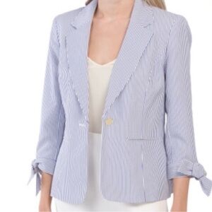 Ann Klein Women Cobalt / White Striped Blazer Size XL